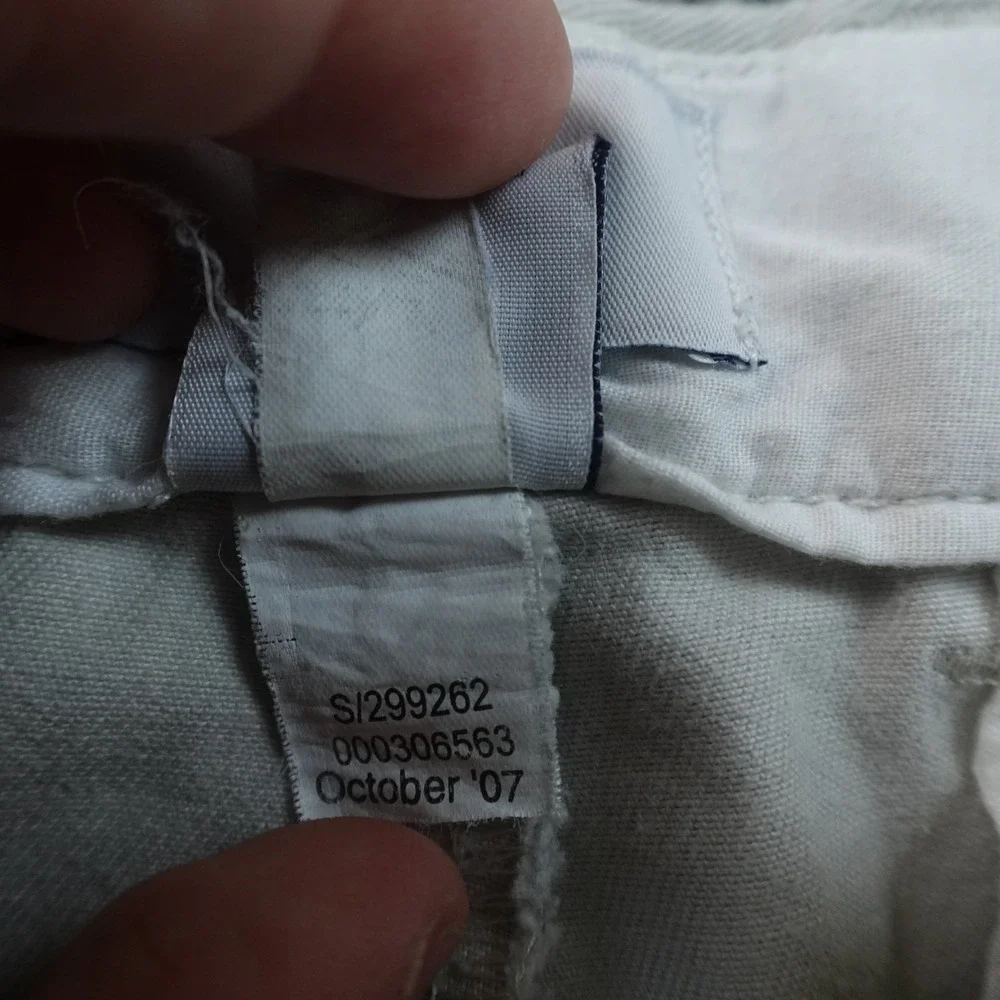 Gap‎ Pants Mens 31X32 Beige White Chino Trouser Flat Front Straight Leg Casual